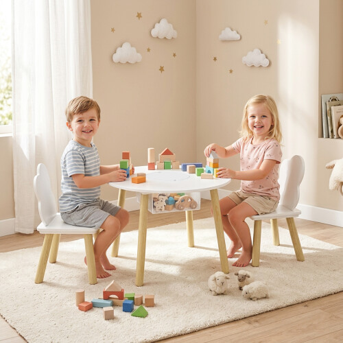 AIYAPLAY Kids Table and Chairs Set with Storage Bag White 1