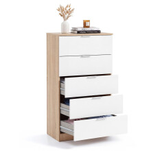 Cómoda alta de 5 cajones en blanco artik y roble canadian 60x110 cm Akari