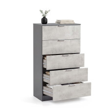 Cómoda alta de 5 cajones en gris grafito y gris cemento 60x110 cm Akari