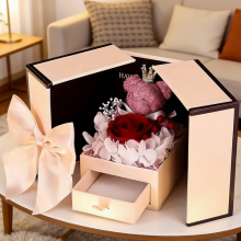 Eternal Preserved Real Rose Forever Rose Moss Bear w/ Jewelry Box for Girlfriend