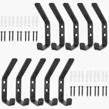 Lot de 10 patères noires avec embouts en caoutchouc et vis, porte-manteau mural pour chambre, cuisine et salle de bain