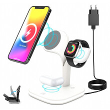 Chargeur sans fil magnétique 5 en 1 avec veilleuse, station de charge 20 W compatible avec les iPhone 12 à 16 et les AirPods 2/P