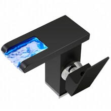Robinet de salle de bain cascade noir avec éclairage LED, mitigeur de lavabo monotrou, robinet mitigeur de lavabo moderne