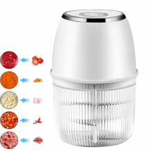 Hachoir électrique 350 ml, hachoir à ail et à viande avec système à 6 lames, rechargeable par USB, bol en verre, batterie 1200 mAh