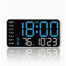 Horloge murale numérique LED avec alarme, affichage de la température et de la date, heure d'été, luminosité réglable, 21,5 x 11