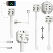 Multiprise avec ports USB, 4 prises, 3 ports USB-C et 3 ports USB-A, extensible de 44 à 70 cm, pivotante à 360, protection contre les surt