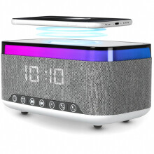 Réveil avec haut-parleur Bluetooth, chargeur USB 15 W, écran LED, radio FM et station de charge