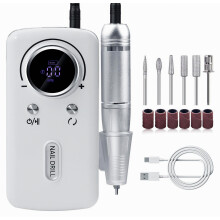 Perceuse à ongles électrique portable 45 000 tr/min avec écran LCD, 6 embouts de polissage en métal, blanche, pour usage domestique