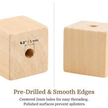 200 PCS 1Inch Wood Cubes with Holes, Wooden Square Beads Unfinished Solid Wood Blocks for , DIY Projects