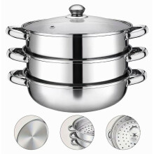 Cuit-vapeur en acier inoxydable de 32 cm, à 3 niveaux, antiadhésif, stable et compatible induction