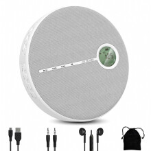 Lecteur CD portable avec haut-parleur, Bluetooth, USB et AUX, batterie rechargeable 2000 mAh, boombox compact, 14,3 x 3 cm