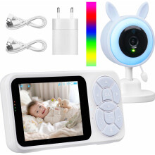 Babyphone avec caméra et écran IPS de 3,5 pouces, vision nocturne, fonction VOX, communication bidirectionnelle, surveillance de la températ