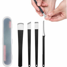 Kit de pédicure professionnel en acier inoxydable pour l'élimination des peaux mortes : couteau, râpe à callosités, lime et spatule. 4 pièc