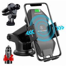 Chargeur sans fil pour voiture 15 W, charge rapide Qi, orientable à 360, USB-C, compatible avec iPhone et Samsung