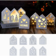 Lot de 8 moules en silicone pour décorations de Noël : maisons, phares, bougeoirs et décorations à faire soi-même