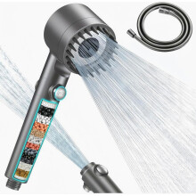 Pommeau de douche filtrant haute pression avec système de filtration à 15 couches, flexible de 1,5 m, 3 jets, fonction économie d'eau.