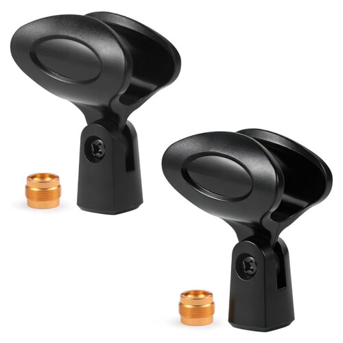 2 Pack Adjustable Microphone Clip , Universal Mic Clip for Wireless Handheld Microphones, with Golden Copper Adapters