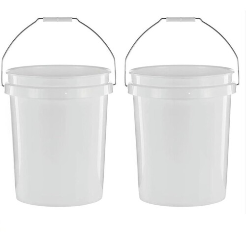 5-Gallon Round Multipurpose Bucket White Plastic Set of 2 Comfortable-Grip Handle, Stackable Design, Easy to Clean 1