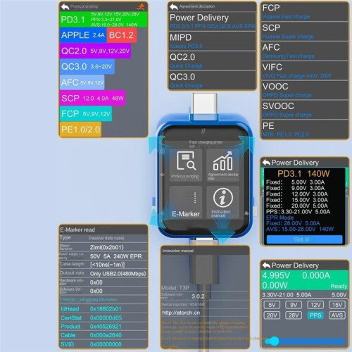 T3P Touch Control USB Power Tester Digital Voltmeter Ammeter Power Capacity USB Tester for Type C Phone Charger 2