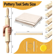 13 Stuks Aardewerk Gereedschap Set, 5 Maten Klei Dikte Gids Stokken & Houten Deegroller voor Klei Modelleren