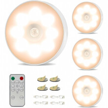 Lot de 4 veilleuses LED avec détecteur de mouvement, télécommande, 3 modes, rechargeables par USB, sans perçage, pour escaliers et armoires