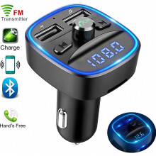Émetteur FM Bluetooth pour voiture, éclairage d'ambiance bleu, adaptateur radio sans fil avec appels mains libres, double port USB pour la r