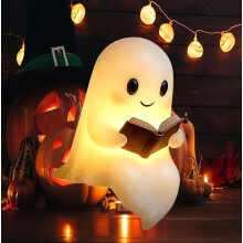 Veilleuse statue fantôme d'Halloween, lampe de lecture fantôme livre mignon, décoration d'Halloween, veilleuse LED 3D pour chambre à coucher