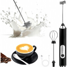 Mousseur à lait électrique, 3 vitesses, rechargeable par USB, avec 2 fouets pour café, cappuccino et latte