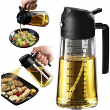 Vaporisateur d'huile de 470 ml avec graduation, bouteille d'huile en verre multifonction 2 en 1, spray d'huile de cuisson pour griller, cuir