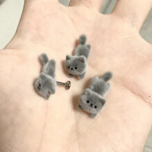(1) Fluffy Velvet Blue Cat Earrings Small Cartoon Cute Animal Earrings for Women Cute Kitty Earrings Gift
