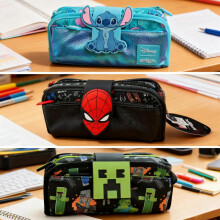 (red) Large Capacity Pencil Case Double Layer Student Stationery Bag Multi-purpose Storage Pouch