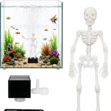 (18cm, white) Halloween Dynamic Skeleton Fish Tank Ornament, LED Glow Skeleton Décor, Diving Skeleton Aquarium Figurine