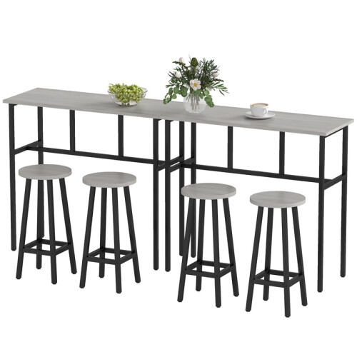 6-Piece Industrial Bar Table Set, 2 Breakfast Tables with 4 Stools Grey 1