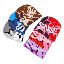 (coffee) Hip Hop Jacquard Letter Beanie Winter Hat Warm Knit Cap for Men Women Unisex Dome Shape Streetwear Casual Style