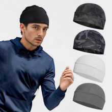 (dark gray) Cooling Ice Silk Quick-Dry Skull Cap Camo Mesh Liner Outdoor Running Cycling Unisex Thin Breathable Hat