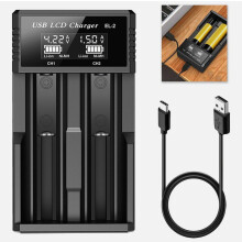 Universelles Ladegerät für 18650-Akkus, 2 Ladeschächte, LCD-Display, Schnellladefunktion für 3,7-V-Akkus, kompatibel mit 18-V-Akkus