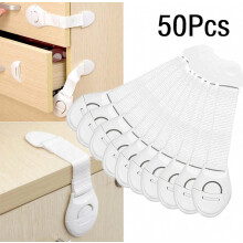 50 stuks kindveilige ladesloten, kastsloten, babybeveiliging, haakse kastsloten, wit