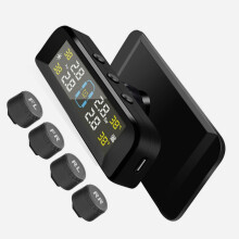TPMS-bandenspanningscontrolesysteem, draadloos 3,5-inch display met opladen via zonne-energie en USB, 4 externe sensoren, waterdicht