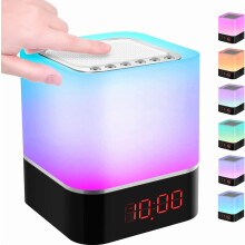 5-in-1 Bluetooth-Lautsprecher, Wecker, LED-Nachttischlampe, Touch-Dimmfunktion, 7 Farben, MP3-Player, USB- und SD-Kartenleser