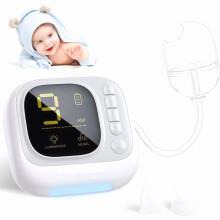 Elektrische neusaspirator voor baby's met 9 zuigniveaus, 3 siliconen opzetstukjes, anti-refluxfunctie, kinderliedjes en lichtjes.