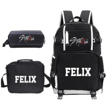 (Black 6) Stray Kids K-pop Backpack Set for Kids Stylish School Bag with Pencil Case and Lunch Bag