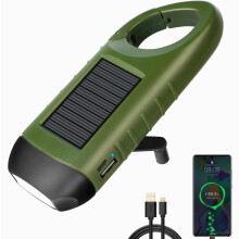 Käsikäyttöinen aurinkokennoinen taskulamppu USB-latauksella, 3 yhdessä -hätätilanteen LED-taskulamppu karabiinihaalla, kannettava retkeilyyn