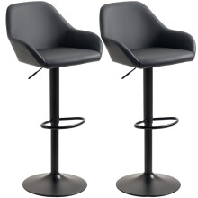 Bar Stools Set of 2, Height Adjustable Swivel Barstools, PU Leather Backs, Armrests and Footrest for Home, Counter and Dining Room, Black