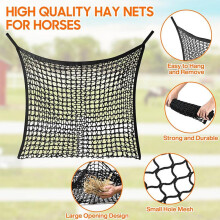 (黑色(90*60cm)) Slow Feeder Hay Net Bag for Horses Cattle Sheep Donkeys Goats, Hay Net for Feeding, Horse Supplies Feeder