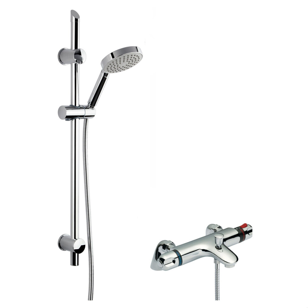 Thermostatic Bath Shower Mixer Tap & Single Function Handset Slide Rail Kit Bundle - Chrome - Balterley 5056462693323