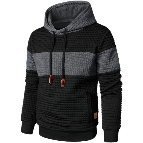 Herren Kapuzenpullover Waffel-Optik Regular Fit Sportlich Casual Schwarz M