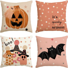 Zestaw 4 Poszewek na Poduszki Halloween Różowy 40x40 cm Dekoracyjne