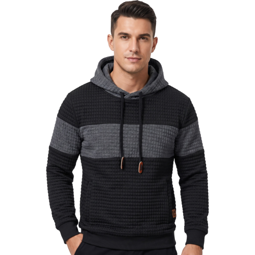 Herren Kapuzenpullover Waffel-Optik Regular Fit Sportlich Casual Schwarz M 2