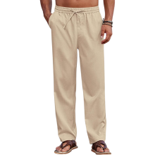 Herren Strandhose Casual Leicht Figurbetont Elegant Beige XL — sommerhose herren, leinenoptik hose, coofandy herrenmode