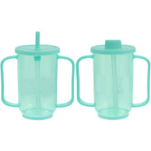 Ergonomischer Becher für Senioren, auslaufsicher mit Strohhalm, 2er-Set — trinkhilfe senioren, pflegebedarf patienten